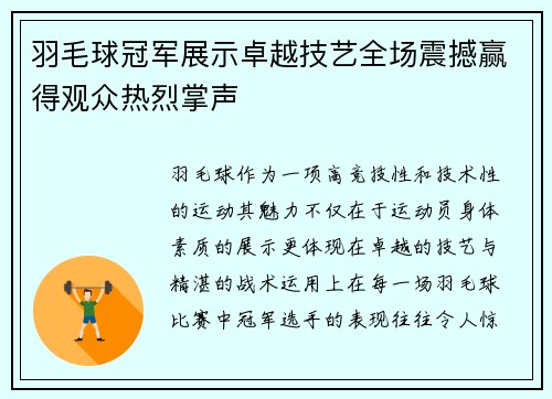 羽毛球冠军展示卓越技艺全场震撼赢得观众热烈掌声