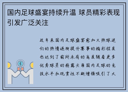 国内足球盛宴持续升温 球员精彩表现引发广泛关注